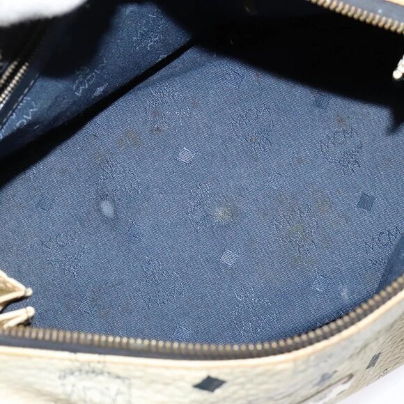 MCM Logogram Vicetos Hand Bag PVC Leather 2way White Gold Auth BA2592 - Picture 12 of 16